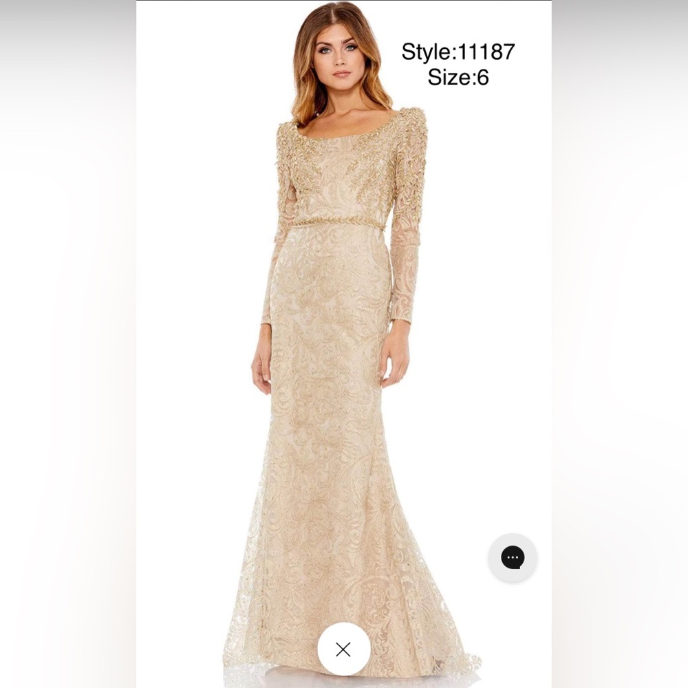 Embroidered appliqué shoulder long sleeve gown - Picture 1 of 3
